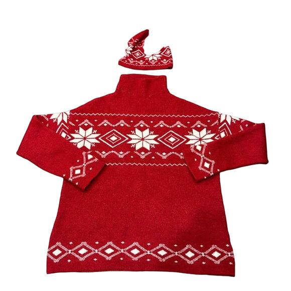 Bundle 2 Christian Siriano Women's Fair Isle Mockneck Sweater & Hat Red Size L - Picture 2 of 12